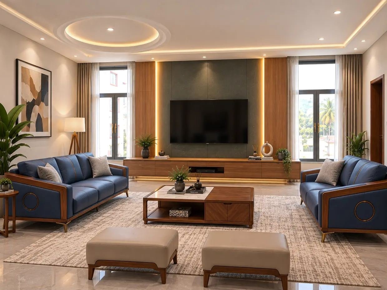 Living room of the penthouse with KNX lighting and climate control